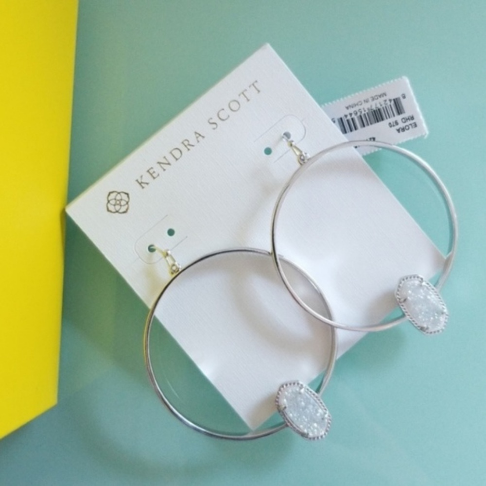 Kendra Scott Iridescent Drusy Elora silver earrings BNWT - Picture 4 of 7